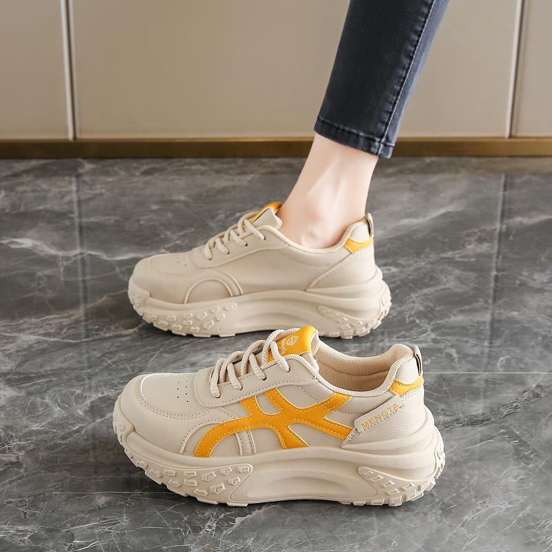 老爹鞋女2025新款秋季皮面松糕鞋小个子厚底增高鞋轻便防滑运动鞋