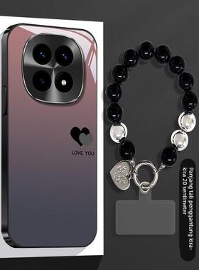 渐变爱心适用红米note15手机壳14ProPlus全包防摔13Pro+带手炼12Turbo网红爆款11/10个性创意radmi电镀玻璃壳