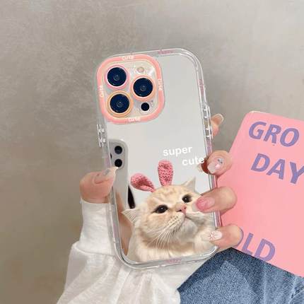 奶油镜面情侣猫咪适用OPPORe手机壳findx7新款reno10/9/8/7/6/5k/4SE创意a2m/a1pro女k11/k10x高级感a93s