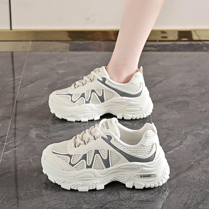 运动鞋女款2025新款秋季透气网面老爹鞋显脚小厚底增高鞋轻便女鞋