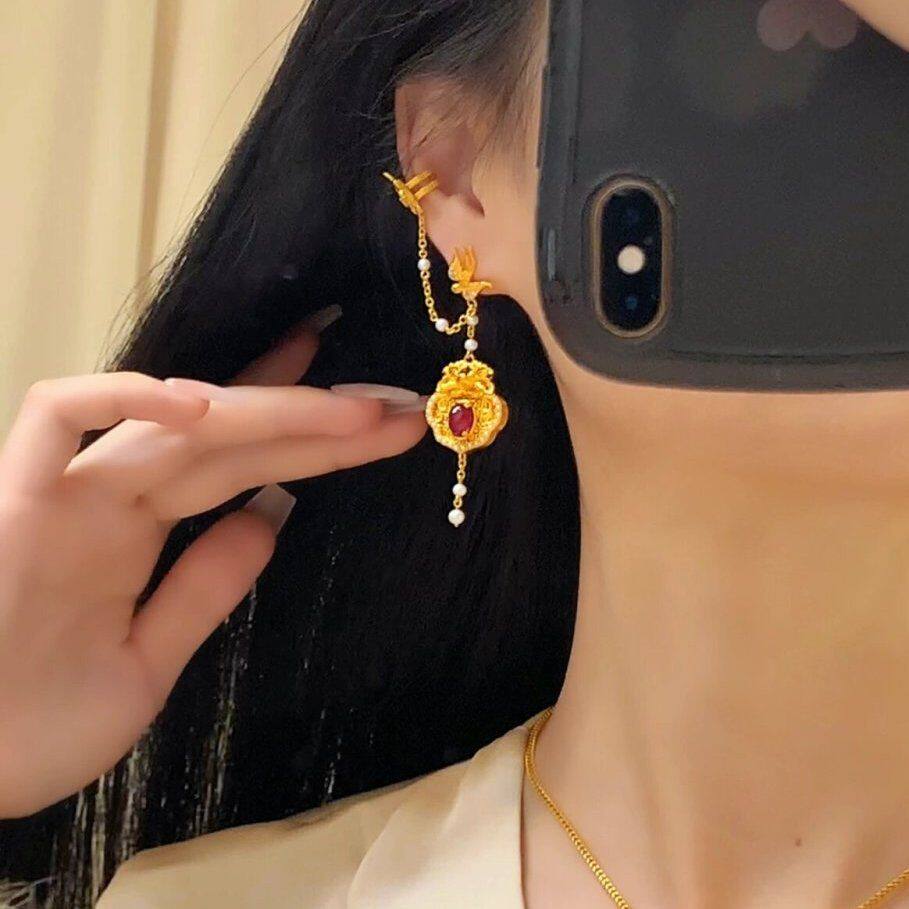 轻奢复古人间富贵花不对称耳环女