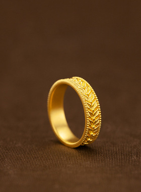 麦穗戒指编织平安女款黄金色戒指