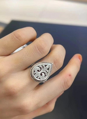蒙古元素游牧风银色百搭黑桃戒指