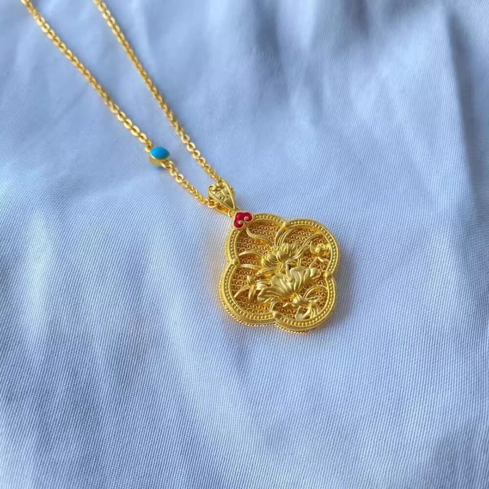 新中式古法黄金色链条项链轻奢气
