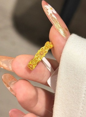 古法黄金色珐琅小花戒指女2025新