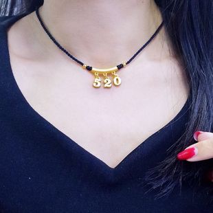 520金色弯管铃铛吊坠女款编绳项链挂坠情人节送女朋友颈链饰品.