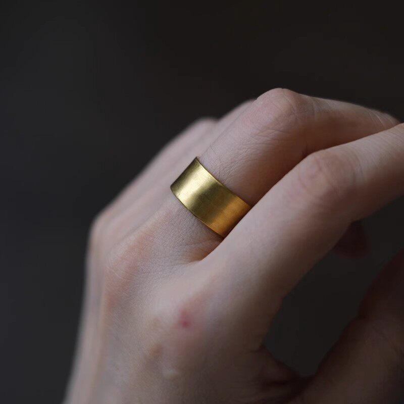 古法戒指镀18K金戒指男经典素圈