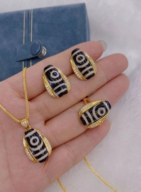 民族风藏族配饰镶嵌天珠三件套项