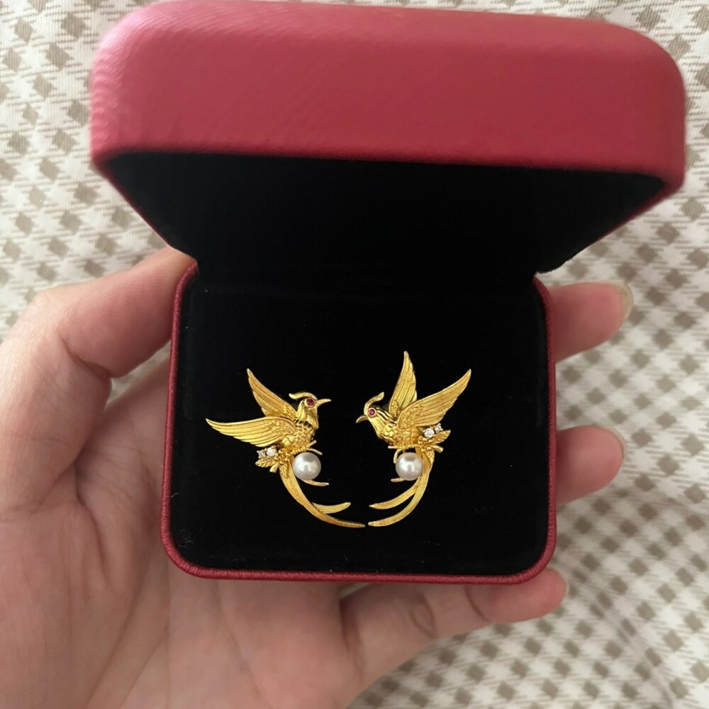 凤凰贝珠耳钉耳环国潮国风复古古