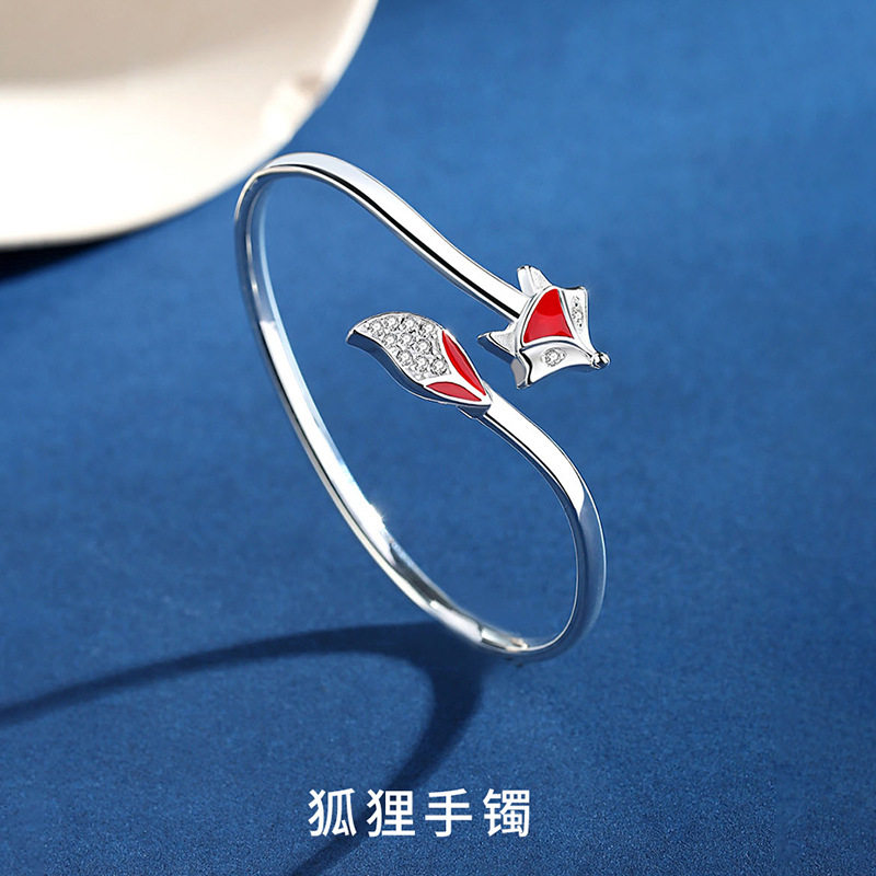 新中式狐狸手镯女小众实心开口式手环高级感百搭手饰品送闺蜜礼物
