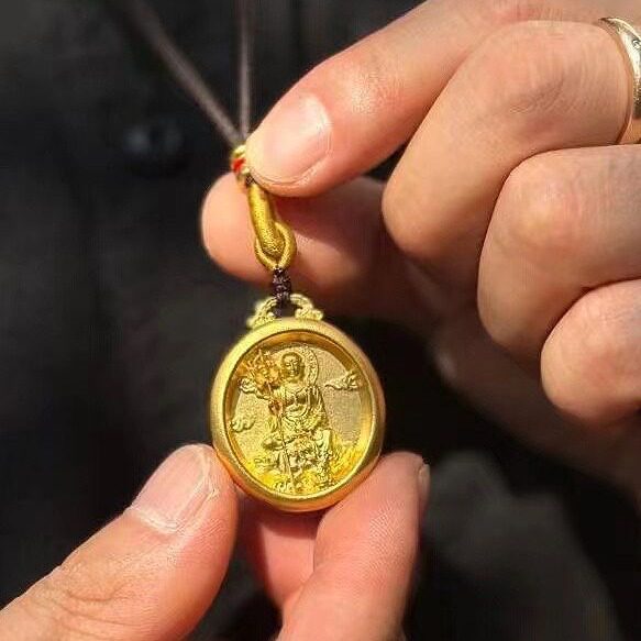 民族风地藏菩萨黄金色吊坠古法南