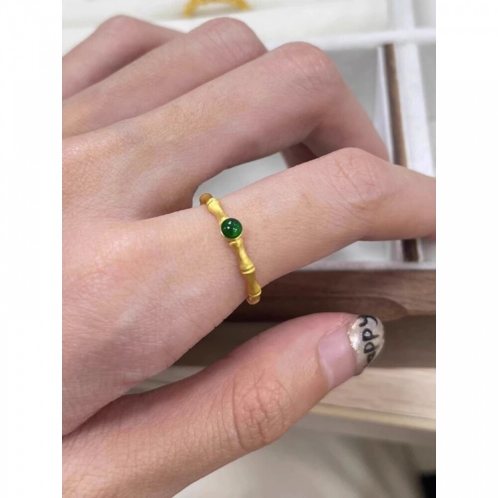 新款黄金色竹节镶嵌戒指女小众简