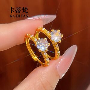 金店同款沙金点钻一克拉蕾丝公主戒指订婚结婚仿三金指环可调节