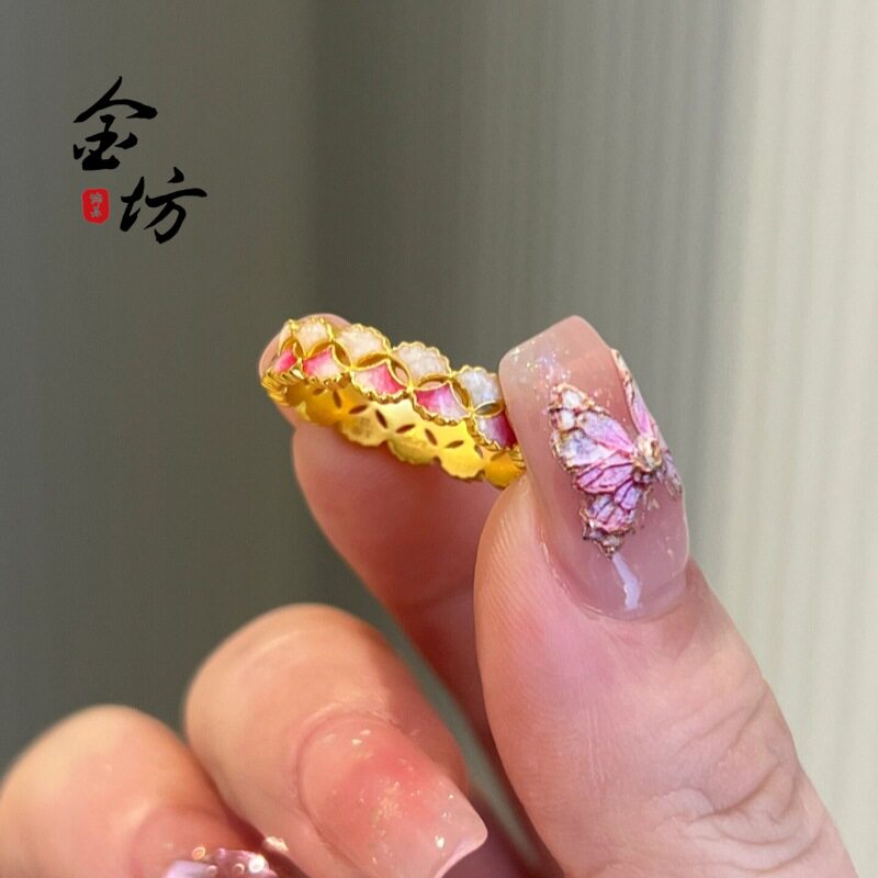 金店同款999沙金双倍杏运开口戒