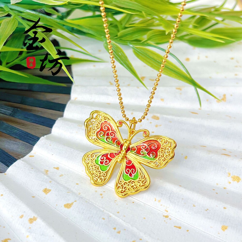 高保色越南沙金999幻彩蝴蝶吊坠d
