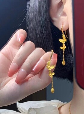 新款设计黄金色流苏蝴蝶结耳环气