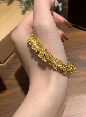 福运蝶至黄金色手镯女原创蝴蝶珍
