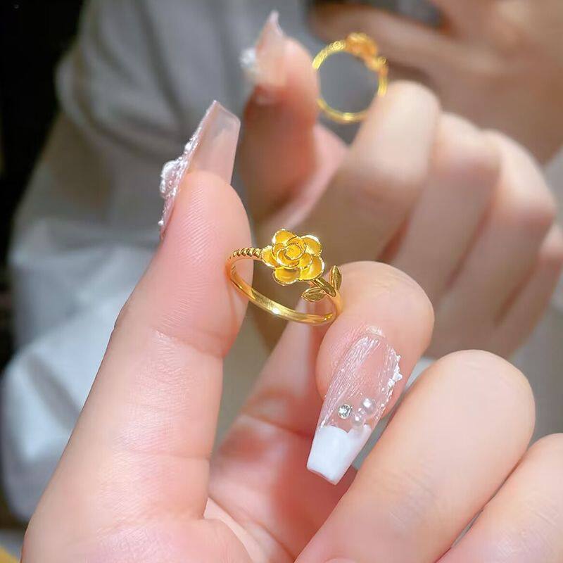新款黄金色绽放之花戒指女简
