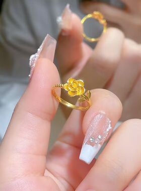 新款黄金色绽放之花戒指女简