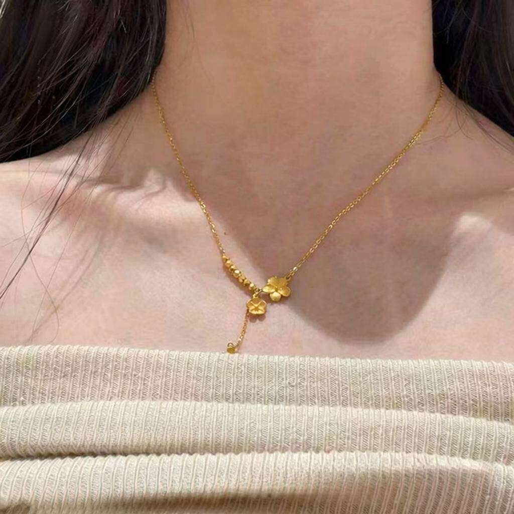 小红书同款沙金流苏桃花项链女新款古法精致镭射珠小金花锁骨链