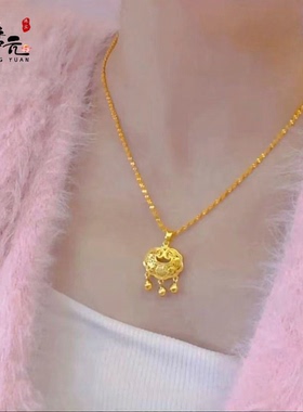 经典款吉祥如意平安锁项链婚礼道具仿真黄金三金五金高保色锁骨链