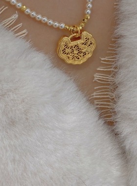 古法喜上眉梢锁包吊坠新款仿珍珠