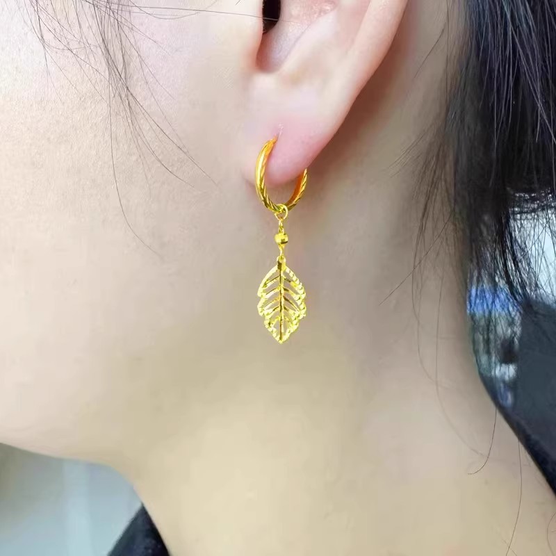 黄金色镂空树叶流苏耳环古典小众