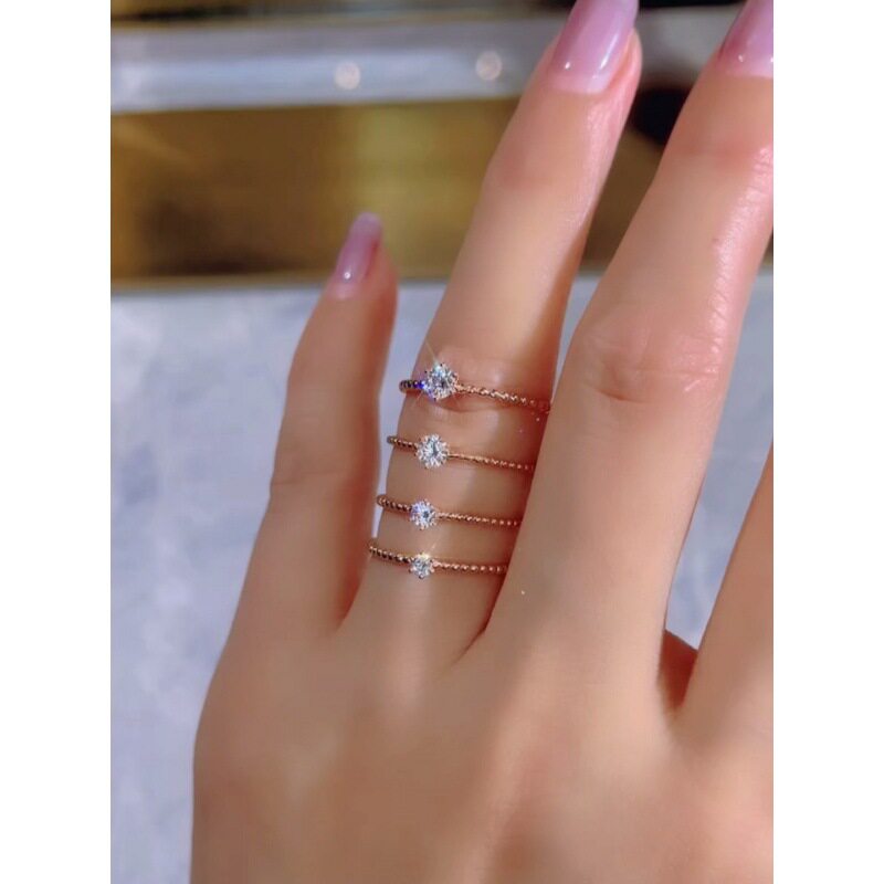 六爪合成小钻石戒指豆豆戒镀18K