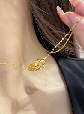 轻奢风love双环方形项链女小众设