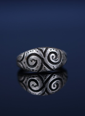 藏式天铁寒铁戒指自在喜旋卷草纹