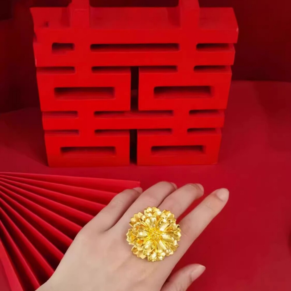 金色大花朵戒指女温柔气质高级开