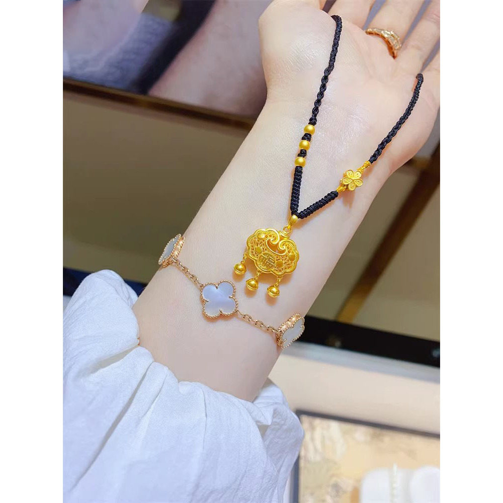 复古三生三世錾刻桃花黄金色古法