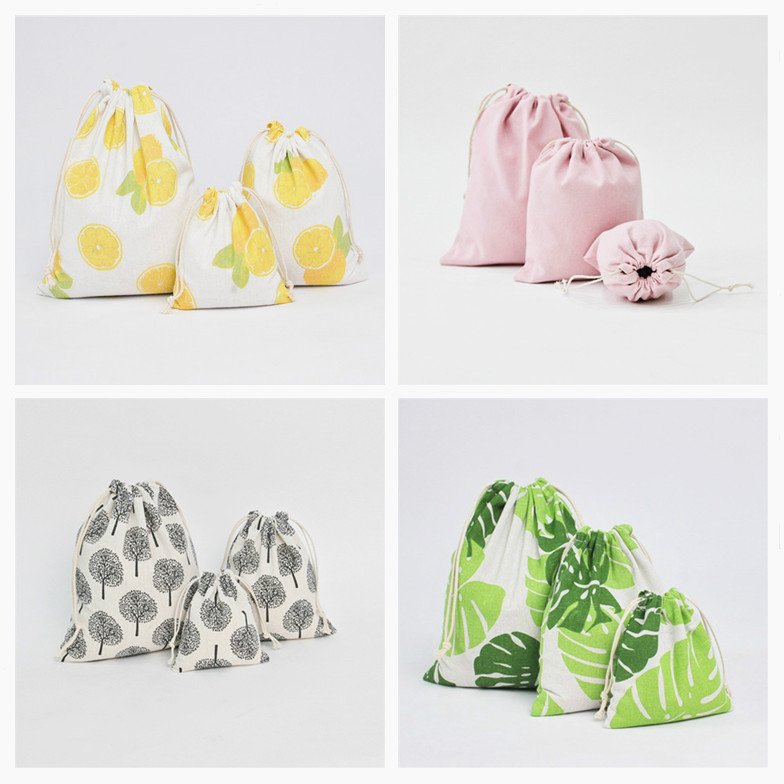 4 color casual women cotton drawstring shopping bag eco reu