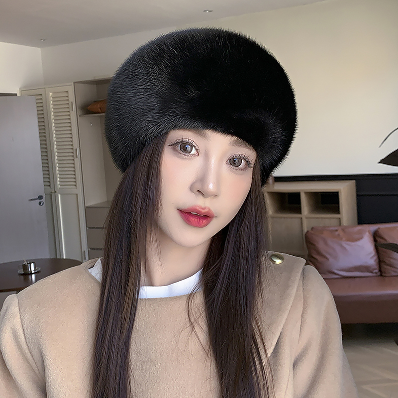 高档进口水貂皮帽子女貂皮帽子女士秋冬季貂毛帽整貂皮草贝雷帽