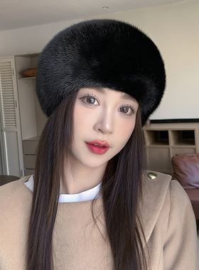 高档女士秋冬季整貂皮草贝雷帽