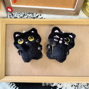 腾乐 吱吱叫可爱眨眼笑眼黑猫挂件毛绒公仔玩偶挂饰钥匙扣小玩偶