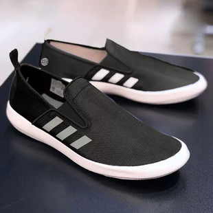 Adidas一脚蹬男鞋2025夏季新款黑色透气懒人鞋休闲运动鞋HP8647