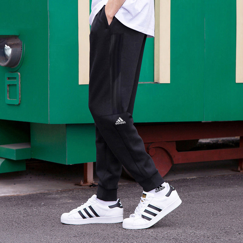Adidas长裤男春季新款针织束脚裤跑步裤子男士篮球运动裤IA8181