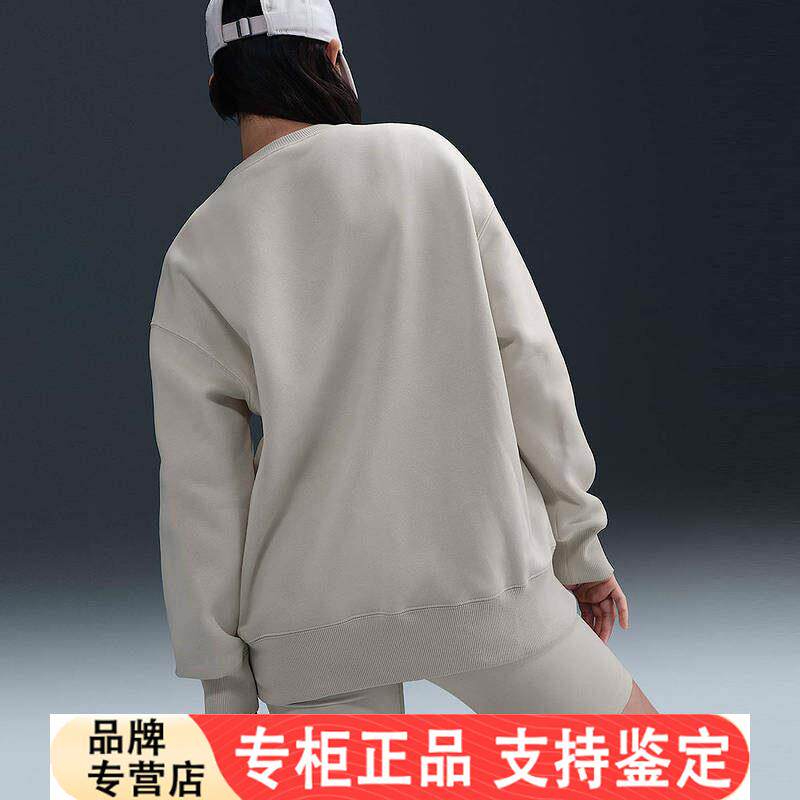 Nike耐克女款厚T恤春秋季时尚Oversize风加绒圆领运动衫FZ4271-10