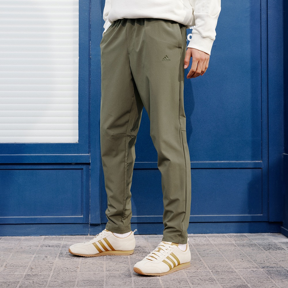 Adidas绿色裤子男夏季新款透气运动裤梭织长裤男士薄款速干裤