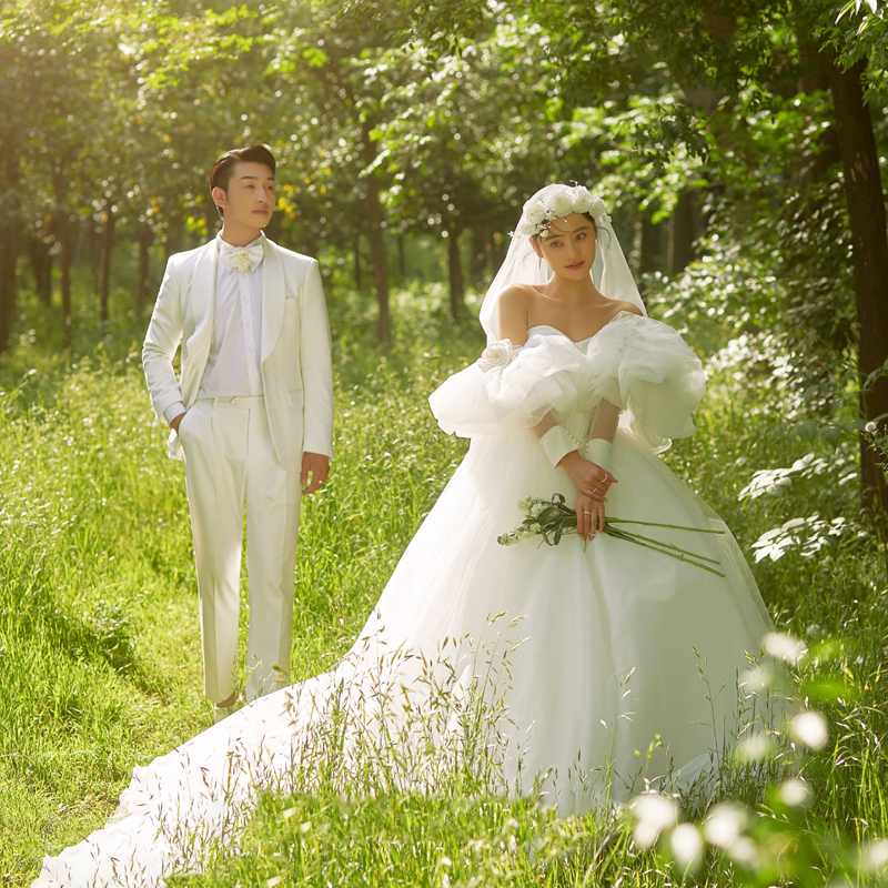 展会影楼工作室新款高端森系外景白纱草坪婚纱照样片h1120