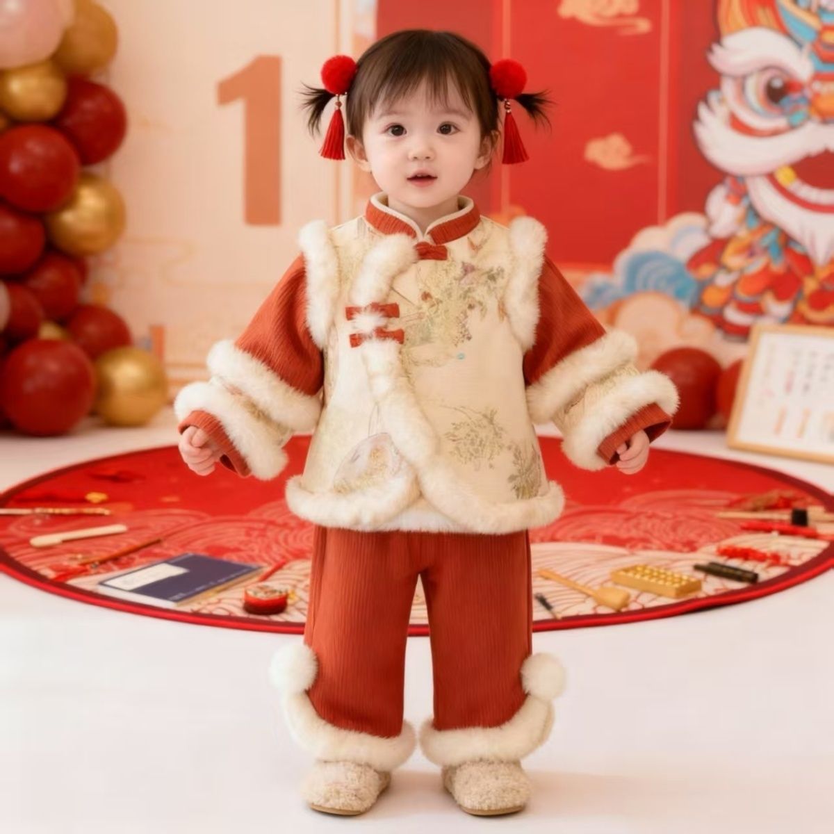 抓周礼服冬装国风加厚2026新款唐装中式套装宝宝拜年服周岁礼服女