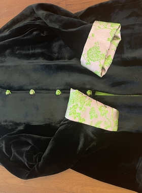 黑色真丝丝绒中式改良外套春季新款中国风复古盘扣中长款唐装上衣