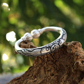 民雕小匠 金鱼报福足银999银手镯福字双鱼银镯子送长辈纯银南瓜镯