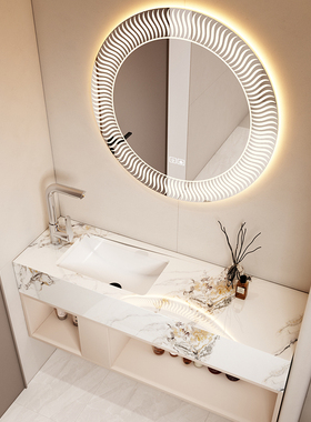 30cm宽窄长型洗手台镜子壁挂岩板超窄小户型卫浴柜洗漱台小卫生间