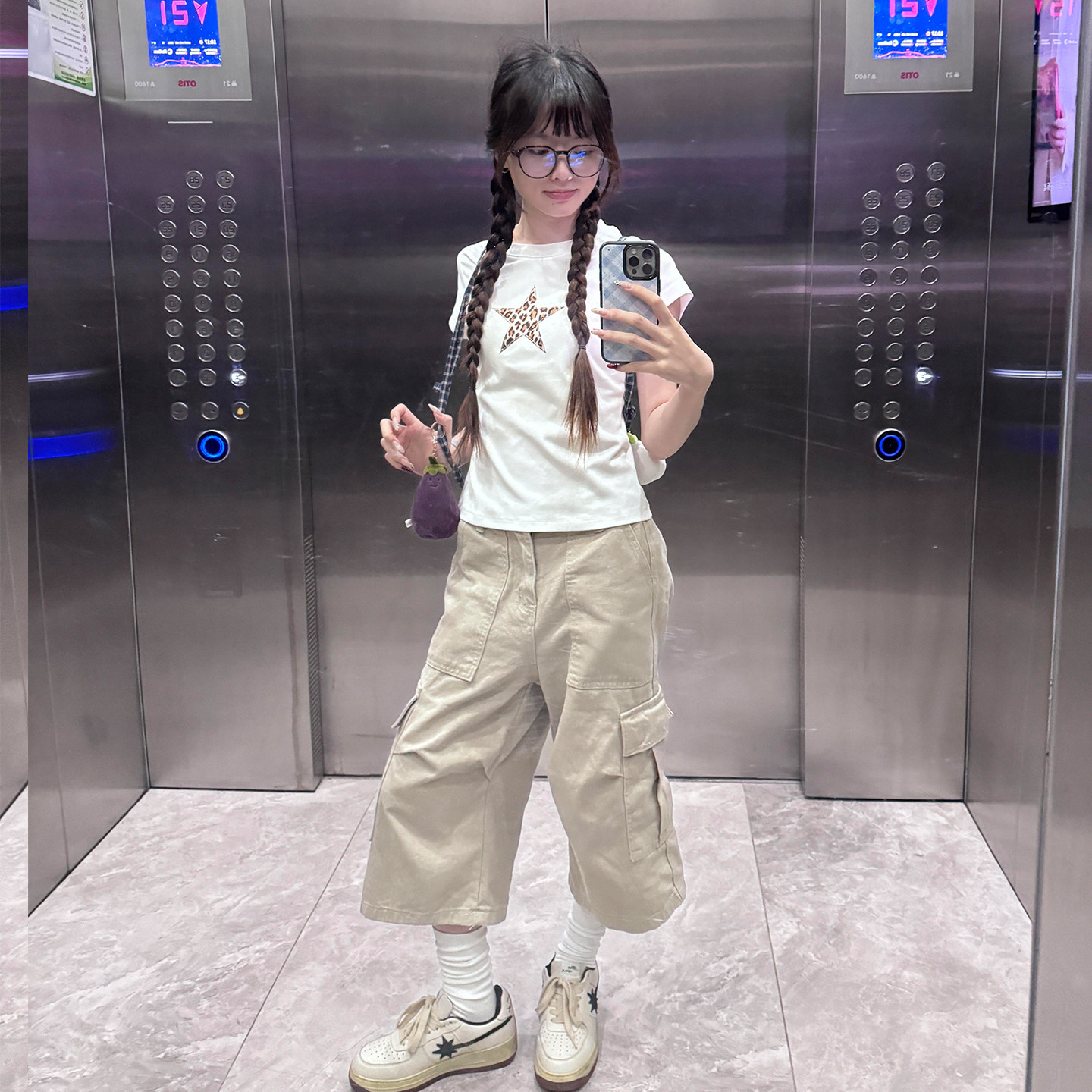 美式卡其色高腰阔腿七分工装裤女夏季宽松显瘦版型超好看直筒短裤