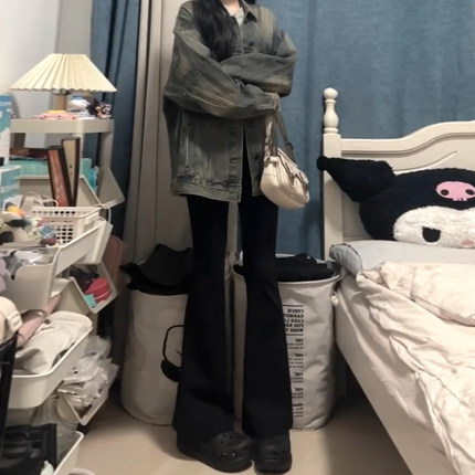 黑色高腰修身显瘦微喇叭牛仔裤女2024年春季新款小个子拖地马蹄裤
