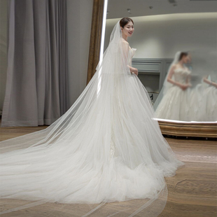 头纱新娘主婚纱婚礼白色长款 拖尾头纱头饰超仙森系复古拍照道具
