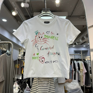 特价清仓 最后3件 春夏时尚设计感手绘字母涂鸦短袖T恤女上衣