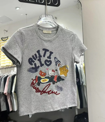 特价清仓 最后几件 卡通趣味猫咪印花刺绣短袖T恤女减龄上衣